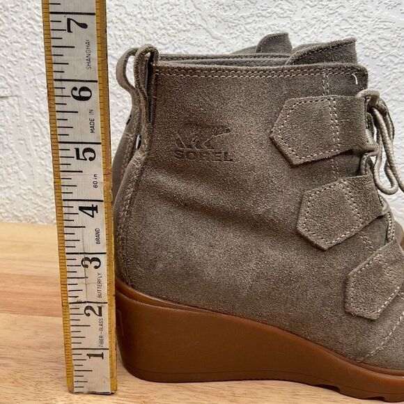 Sorel Boots Womens 7 Sorel‎ Toronto Wedge Ankle Bootie Olive Suede Lace Up - Picture 2 of 12